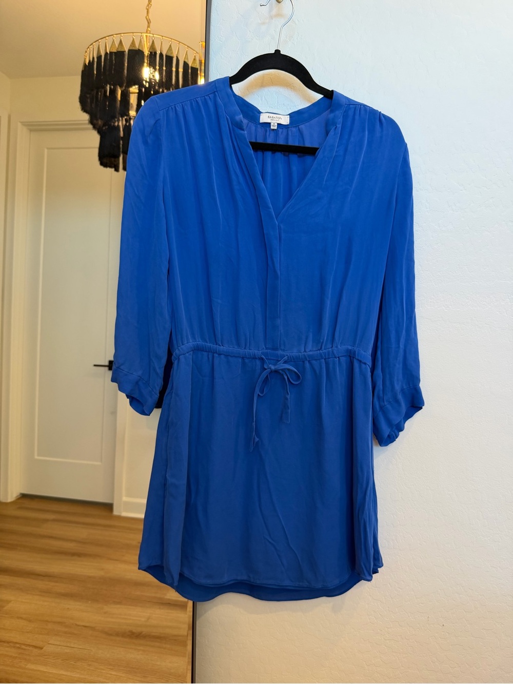 Babaton Royal Blue V-Neck Drawstring Tunic Dress